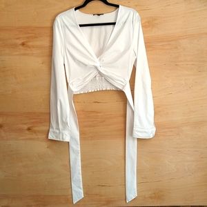 Long Sleeve Twist Front Crop Top